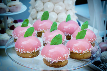 Cupcakes with pink frosting and sprinkles.