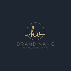 Initial H V handwriting logo vector. Hand lettering for designs