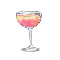 Glass with cocktail isolated on white background. Hand drawn watercolor and ink illustration.