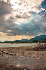 Storm over Tagliamento river in an hot summer day