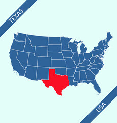 Fototapeta na wymiar Texas highlighted on USA map