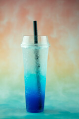 Blue Italian soda in plastic cup for take away
