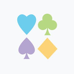 colorful creative & concept card suits set game cartoon isolated icon vector with four shapes. Playing Cards Symbol. heart, club, diamond & spade simple flat design. 