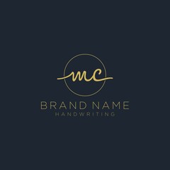 Initial M C handwriting logo vector. Hand lettering for designs