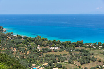 Naklejka na ściany i meble Agios Ioanis beach with blue waters, Lefkada, Greece