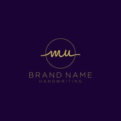 Initial M U handwriting logo vector. Hand lettering for designs