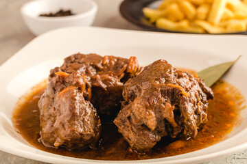Bull's tail cooked and ready to eat in a Spanish restaurant