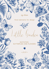 Image of Frame with flowers and butterflies. printed on Printed Glass Splashbacks