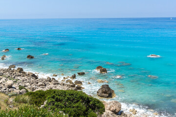 blue waters of Kokkinos Vrachos Beach, Lefkada, Greece