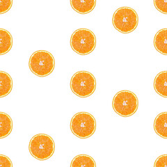 Seamless infinity pattern of isolated slices of orange. Wallpaper for background, design and...
