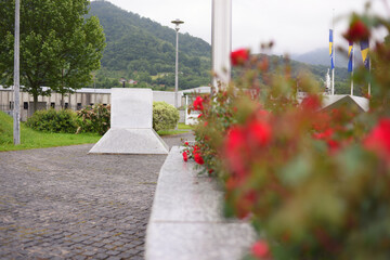 Srebrenica, Bosnia-Herzegovina, June 01 2020: Srebrenica-Potocari memorial and cemetery for the victims of the 1995 massacre, wide angle