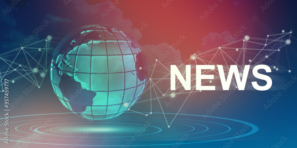 Poster illustration with planet earth and word news on color gradient background