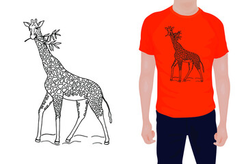 Giraffe Print on T-shirt. Vector stock illustration eps 10. Hand drawing.