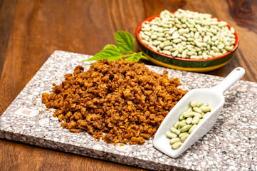 Source of fibre plant based vegan soya protein minced meat, meat free healthy food