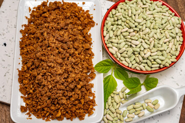 Source of fibre plant based vegan soya protein minced meat, meat free healthy food
