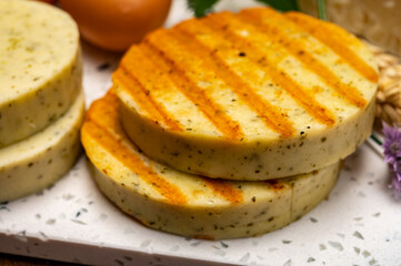 Yellow cheese based grilled vegetarian burgers, meat free healthy food