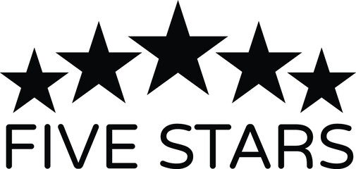 Five Stars Rating Icon For Great Business Service Black Vector Illustration