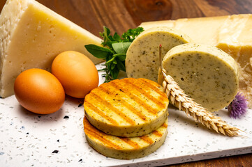 Yellow cheese based grilled vegetarian burgers, meat free healthy food