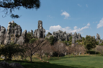 Fototapeta na wymiar February 2019, Kuniming, Yunnan Stone Forest Geological Park , Shilin County. The Kunming Stone Forest, Shilin in Chinese, is a spectacular set of limestone groups 