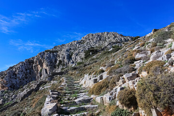 Fototapeta na wymiar A craggy hill slope in the island of Amorgos 