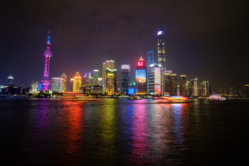 Financial centre of Shanghai viewed from the Bund at night