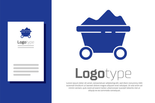 Blue Coal Mine Trolley Icon Isolated On White Background. Factory Coal Mine Trolley. Logo Design Template Element. Vector Illustration