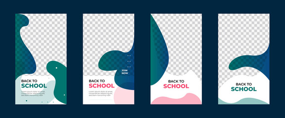 Vector set of modern editable abstract social media template layout. Great for instagram stories social promotion for back to school slogan presentation web banner in the blue background.