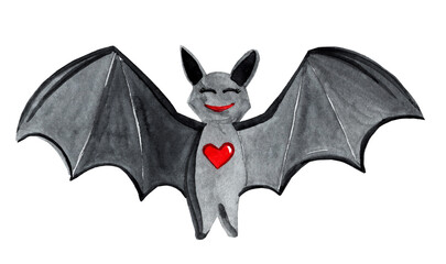 watercolor cute halloween bat isolated on white background