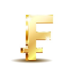 Swiss Franc currency shiny gold symbol. Switzerland sign.