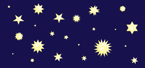 Yellow stars set with different shapes. Vector illustration.