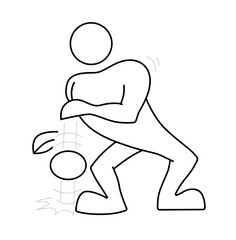 Isolated silhouette of a man bouncing a ball. Sketch black line vector illustration.