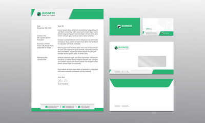 modern green  business set for branding with card design, envelope and cover letter