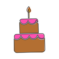 Vector cake icon. Cake with candles cartoon style on white isolated background.