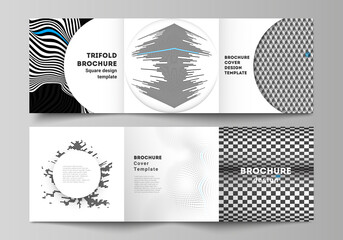 The minimal vector editable layout of square format covers design templates for trifold brochure, flyer, magazine. Abstract big data visualization concept backgrounds with lines and cubes.