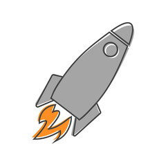 Vector icon flying rocket. Rocket Icon cartoon style on white isolated background.