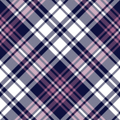 Plaid pattern in blue, pink, white. Herringbone seamless tartan check plaid texture for blanket, throw, duvet cover, or other modern autumn winter textile prints.