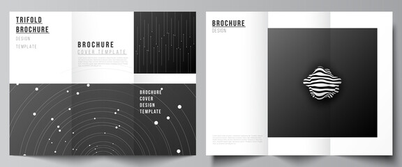 Vector layouts of covers design templates for trifold brochure, flyer layout, magazine, book design, brochure cover, advertising mockups. Tech science future background, space design astronomy concept