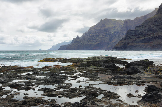 Anaga Mountains growing directly from the oceans at Punta del Hidalgo in Tenerife
