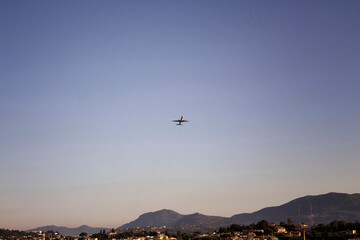 Fototapeta na wymiar View of airplane over Corfu (Kerkyra) town. It's an island off G