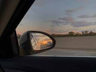 driving on the road in the sunset