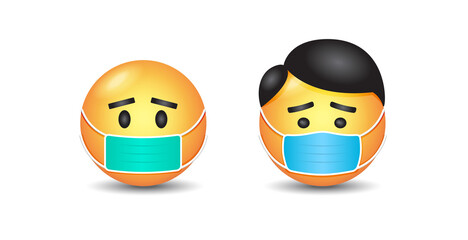 Virus Outbreak Pandemic Emoticon sticker wearing medical mask in vector isolated