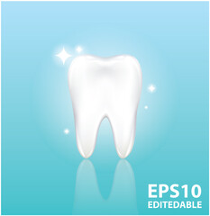 clean and shining tooth on blue background
