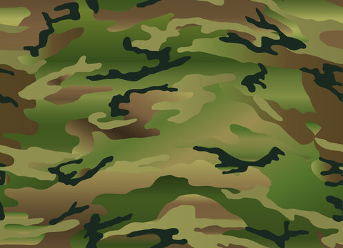 Woodland camouflage seamless pattern. Gradient effect. Beige, green, brown and black.