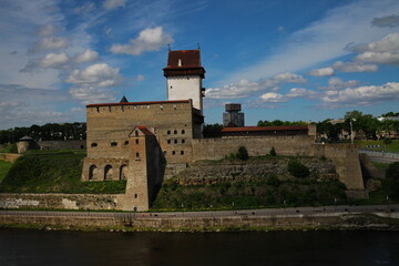 Ivangorod fortress on the Russian-Estonian border in summer