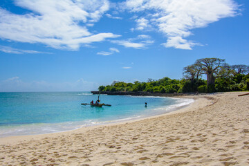 Local fishing boat waiting for girl to board