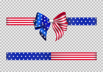 Bow and ribbon with United States flag colors. American bow and ribbon