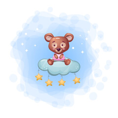Plakat Cute bear on the cloud illustration. Premium Vector