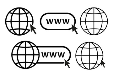 online internet icon website symbol set vector illustration. www site access. web net world globe in computer. click mouse cursor sign. go visit enter webpage. browse white background isolated