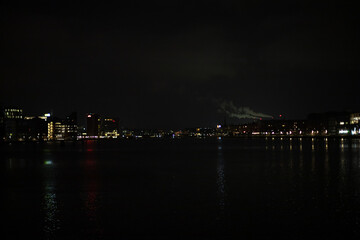 The city from the water bay at night