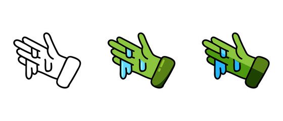 This is a set of icons with different style of wet gloves. Contour and color wet glove symbols. Stylish web site solution.